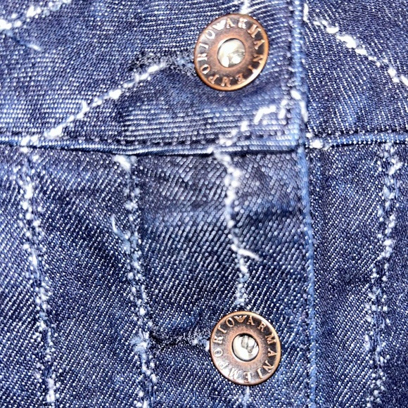 NEW Armani Emporio Armani Pinstripe Denim Mini Skirt button down size 40 NWOT - Picture 4 of 9